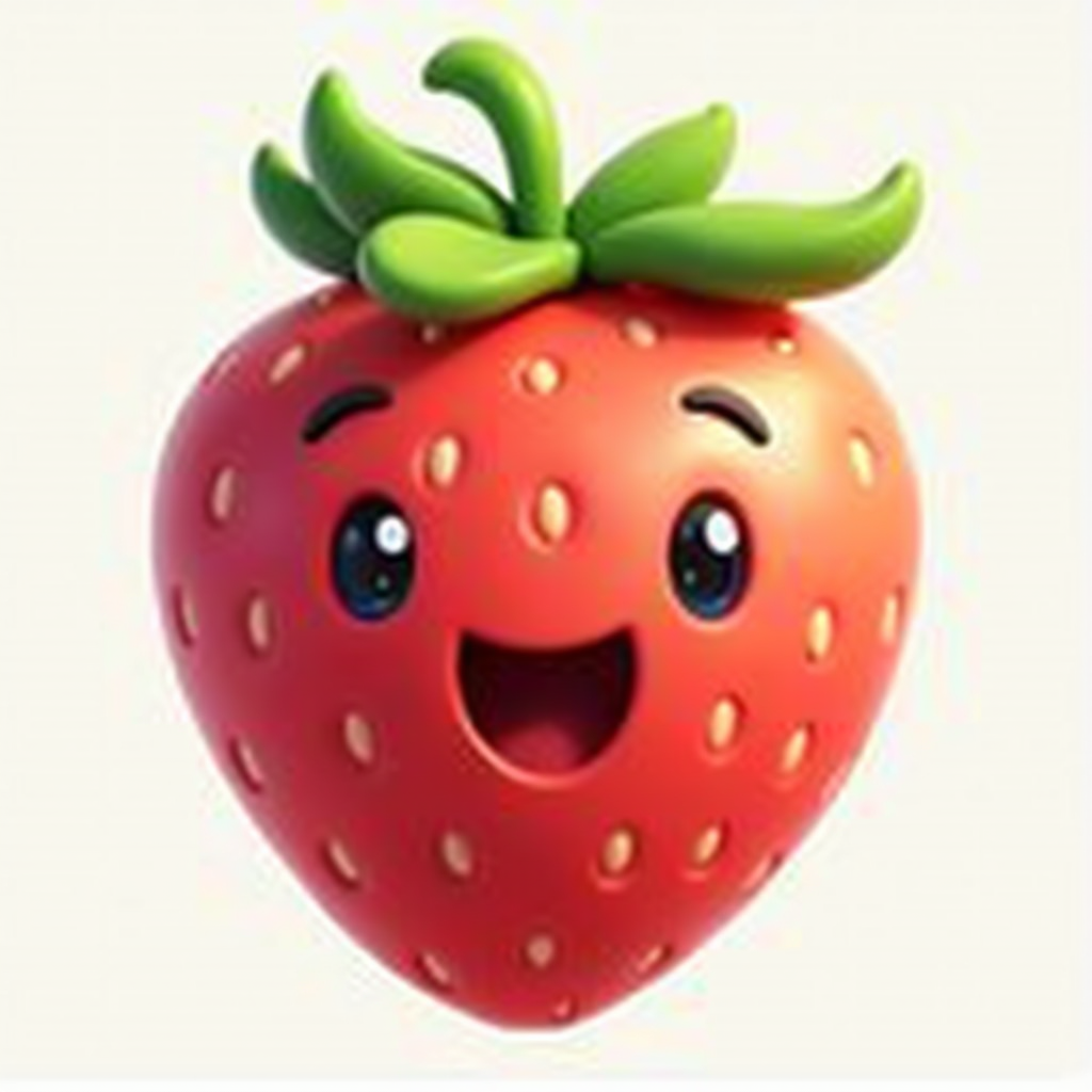 Cartoonfruits logo - colorful cartoon strawberry with happy smiling face, bright pink and red colors, playful character design for family friendly fruit game