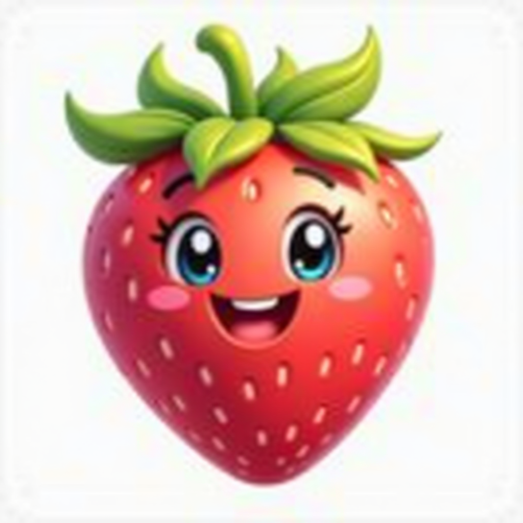 Cartoonfruits logo - colorful cartoon strawberry with happy smiling face, bright pink and red colors, playful character design for family friendly fruit game