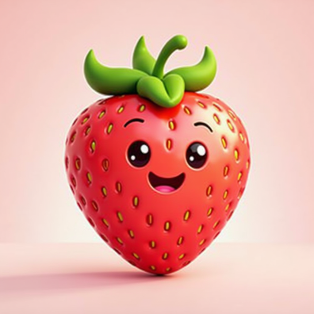 Cartoonfruits logo - colorful cartoon strawberry with happy smiling face, bright pink and red colors, playful character design for family friendly fruit game