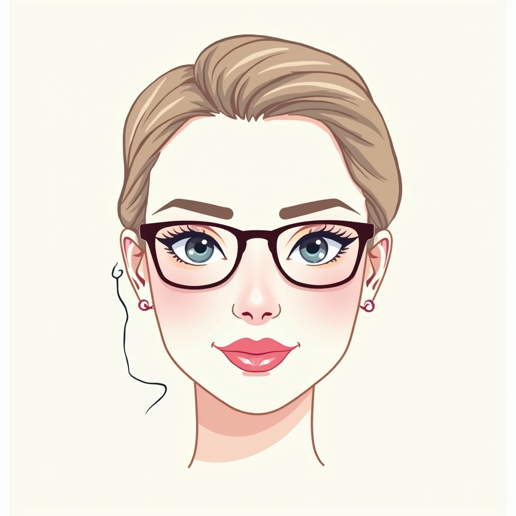 Professional illustration showing five different face shapes (oval, round, square, heart-shaped, and diamond) with recommended eyeglass frame styles for each shape, featuring clean lines and modern design elements